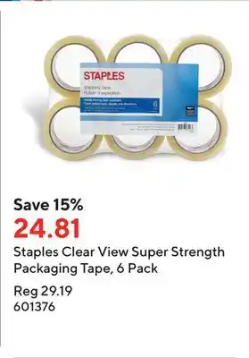 Staples Staples clear view super strength packaging tape, 6 pack offer