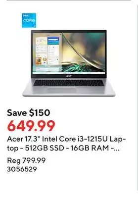 Staples Acer 17.3 intel core i3-1215u laptop - 512gb ssd - 16gb ram - windows 11 - silver offer