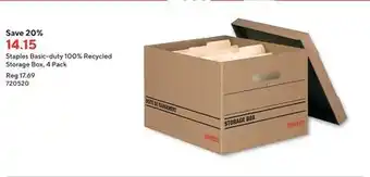 Staples Staples basic-duty 100% recycled storage box, 4 pack offer