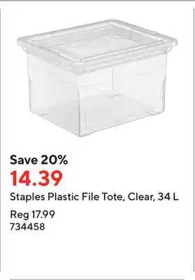Staples Staples plastic file tote, clear, 34 l offer