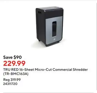 Staples Tru red 16-sheet micro-cut commercial shredder (tr-bmc163a) offer