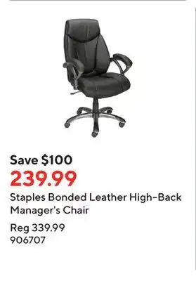 Staples Staples bonded leather high-back manager's chair offer