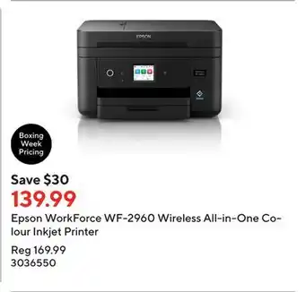 Staples Epson workforce wf-2960 wireless all-in-one colour inkjet printer offer