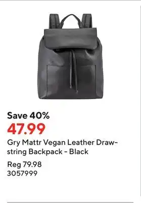 Staples Gry mattr vegan leather drawstring backpack - black offer