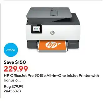 Staples Hp officejet pro 9015e all-in-one inkjet printer with bonus 6 months instant ink with hp+ offer