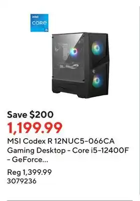 Staples Msi codex r 12nuc5-066ca gaming desktop - core i5-12400f - geforce rtx 4060 - 1 tb ssd - 16 gb ram - windows 11 home offer