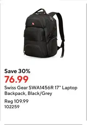 Staples Swiss gear swa1456r 17 laptop backpack, black/grey offer