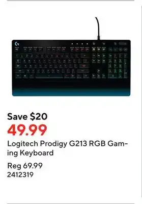 Staples Logitech prodigy g213 rgb gaming keyboard offer