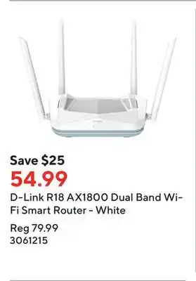 Staples D-link r18 ax1800 dual band wi-fi smart router - white offer