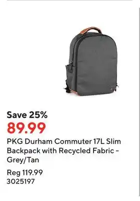 Staples Pkg durham commuter 17l slim backpack with recycled fabric - grey/tan offer