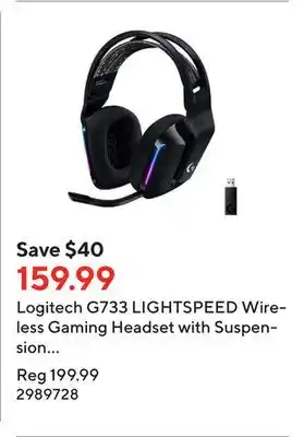 Staples Logitech g733 lightspeed wireless gaming headset with suspension headband - black offer