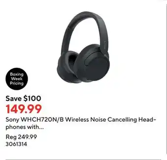 Staples Sony whch720n/b wireless noise cancelling headphones with microphone - black offer