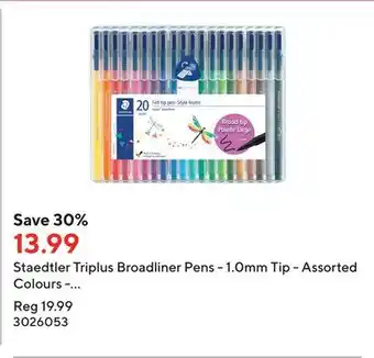 Staples Staedtler triplus broadliner pens - 1.0mm tip - assorted colours - 20 pack offer