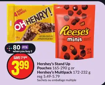 Chalo FreshCo Hershey's stand up pouches 165-290 g or hershey's multipack 172-232 g offer