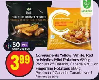 Chalo FreshCo Compliments yellow, white, red or medley mini potatoes 680 g product of ontario, canada no. 1 or fingerling potatoes 680 g pr offer