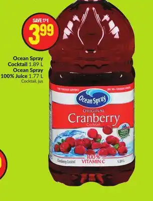Chalo FreshCo Ocean spray cocktail 1.89 l ocean spray 100% juice 1.77 l offer