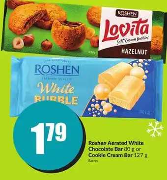 Chalo FreshCo Roshen aerated white chocolate bar 80 g or cookie cream bar 127 g offer