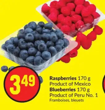 Chalo FreshCo Raspberries 170 g product of mexico blueberries 170 g product of peru no. 1 offer