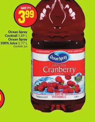 FreshCo Ocean spray cocktail 1.89 l ocean spray 100% juice 1.77 l offer