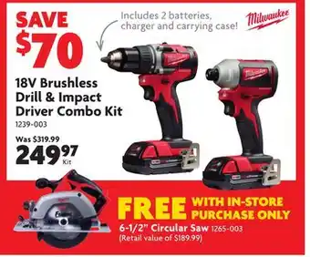 Home Hardware 18v brushless drill & impact driver combo kit offer