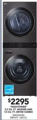 RONA Lg washtower 5.2 cu.ft. washer and 7.4 cu. ft. dryer combo offer