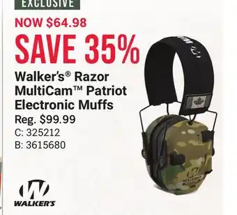 Bass Pro Walker's razor multicam patriot electronic muffs offer