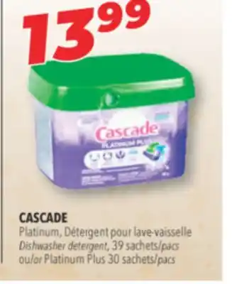 Familiprix Cascade dishwasher detergent, 39 sachets or platinum plus 30 sachets offer