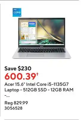 Staples Acer 15.6 intel core i5-1135g7 laptop - 512gb ssd - 12gb ram - windows 11 - silver offer