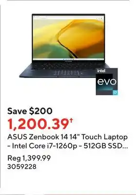 Staples Asus zenbook 14 14 touch laptop - intel core i7-1260p - 512gb ssd - 16gb ram - windows 11 - blue offer
