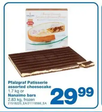 Wholesale Club Pfalzgraf Patisserie assorted cheesecake 1.7kg or Nanaimo bars 2.83kg, frozen offer