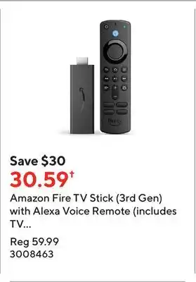 Staples Amazon fire tv stick (3rd gen) with alexa voice remote (includes tv controls) offer