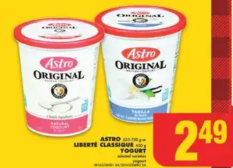 No Frills Astro, 625-750 g or liberté classique, 650 g yogurt offer