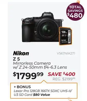 Henry's Nikon z 5 mirrorless camera w/ z 24-50mm f/4-6.3 lens offer