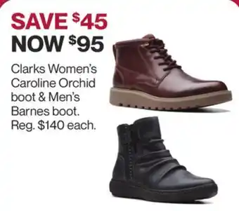 Hudson's Bay Clarks women's caroline orchid boot & men's barnes boot offer