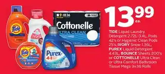 Rexall Tide liquid laundry detergent 2.72l-3.4l, pods 42' s or hygienic clean pods 25' s, ivory snow 1.36l, purex liquid detergent 4 offer