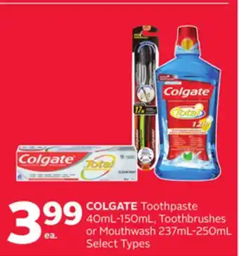 Rexall Colgate toothpaste 40ml-150ml, toothbrushes or mouthwash 237ml-250ml offer