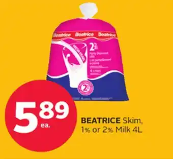 Rexall Beatrice skim, 1% or 2% milk 4l offer