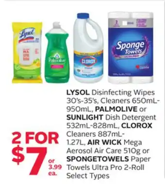 Rexall Lysol disinfecting wipes 30' s-35' s, cleaners 650ml-950ml, palmolive or sunlight dish detergent 532ml-828ml, clorox cleaners offer