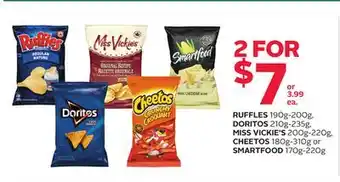 Rexall Ruffles 190g-200g, doritos 210g-235g, miss vickie's 200g-220g, cheetos 180g-310g or smartfood 170g-220g offer