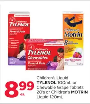 Rexall Children's liquid tylenol 100ml or chewable grape tablets 20' s or children's motrin liquid 120ml offer