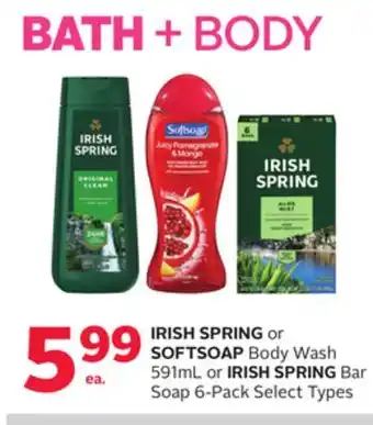 Rexall Irish spring or softsoap body wash 591ml or irish spring bar soap 6-pack offer