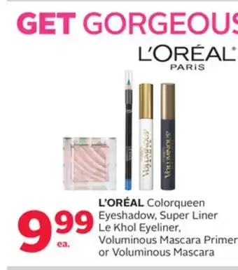 Rexall L' oréal colorqueen eyeshadow, super liner le khol eyeliner, voluminous mascara primer or voluminous mascara offer