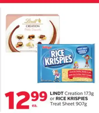 Rexall Lindt creation 173g or rice krispies treat sheet 907g offer