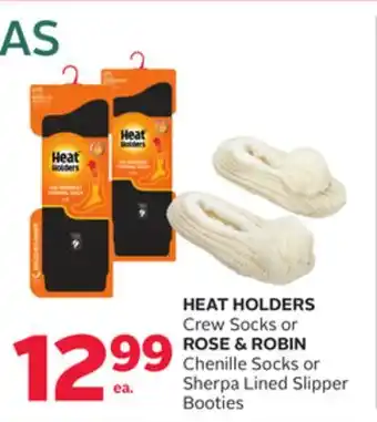 Rexall Heat holders crew socks or rose & robin chenille socks or sherpa lined slipper offer