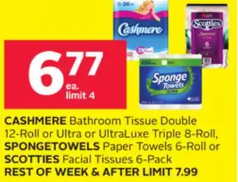 Rexall Cashmere bathroom tissue double 12-roll or ultra or ultraluxe triple 8-roll, spongetowels paper towels 6-roll or scotties fac offer