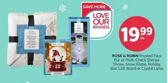Rexall Rose & robin frosted faux fur or multi-check sherpa throw, snow globe, holiday star, led board or crystal lamp offer