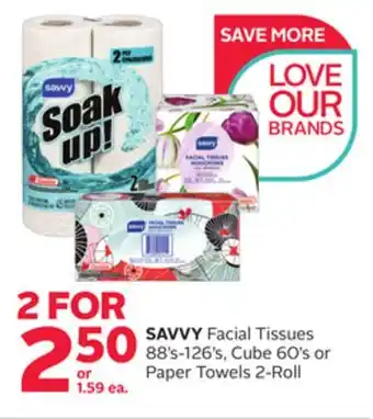 Rexall Savvy facial tissues 88' s-126' s, cube 60' s or paper towels 2-roll offer