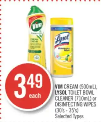Shoppers Drug Mart Vim cream (500ml), lysol toilet bowl cleaner (710ml) or disinfecting wipes (30's - 35's) offer