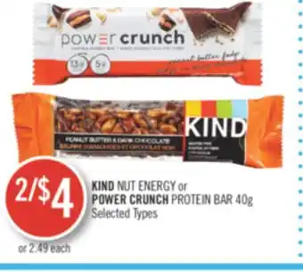 Shoppers Drug Mart Kind nut energy or power crunch protein bar 40g offer
