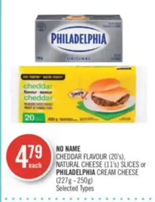 Shoppers Drug Mart No name cheddar flavour (20's), natural cheese (11's) slices or philadelphia cream cheese (227g - 250g) offer